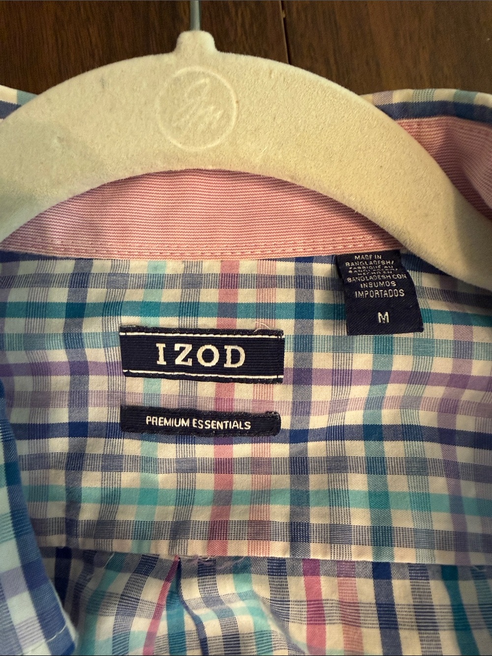 Izod Men's Premium Essentials Blue and Pink Plaid Button-Down Shirt Medium - Picture 2 of 14